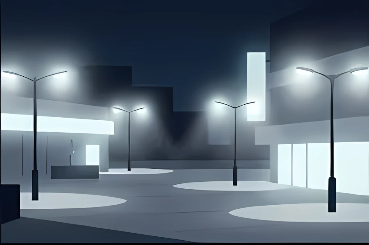 Ilustración de sobre iluminación en un espacio urbano nocturno.