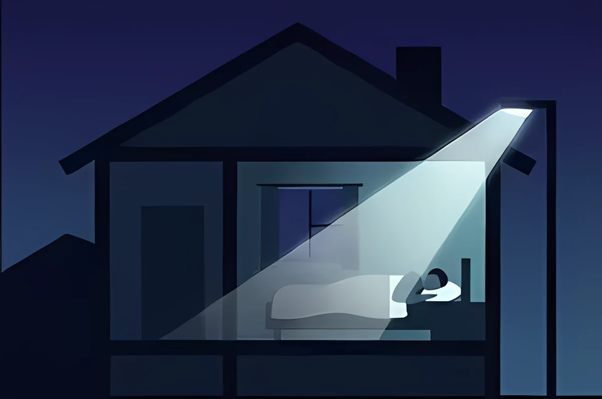 Ilustración de luz intrusa entrando hacia una vivienda.