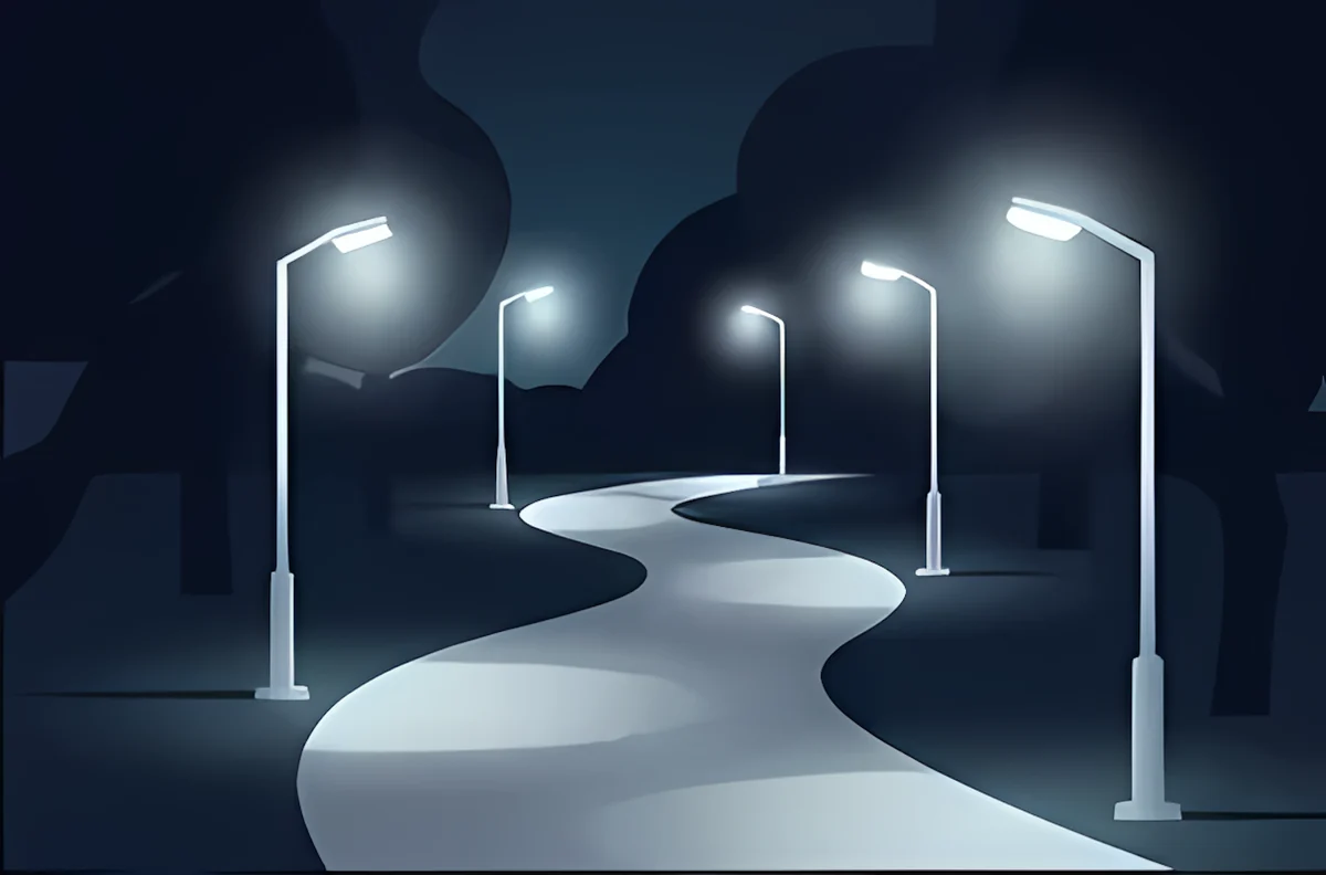 Ilustración de luz desperdiciada en un espacio exterior sin uso.